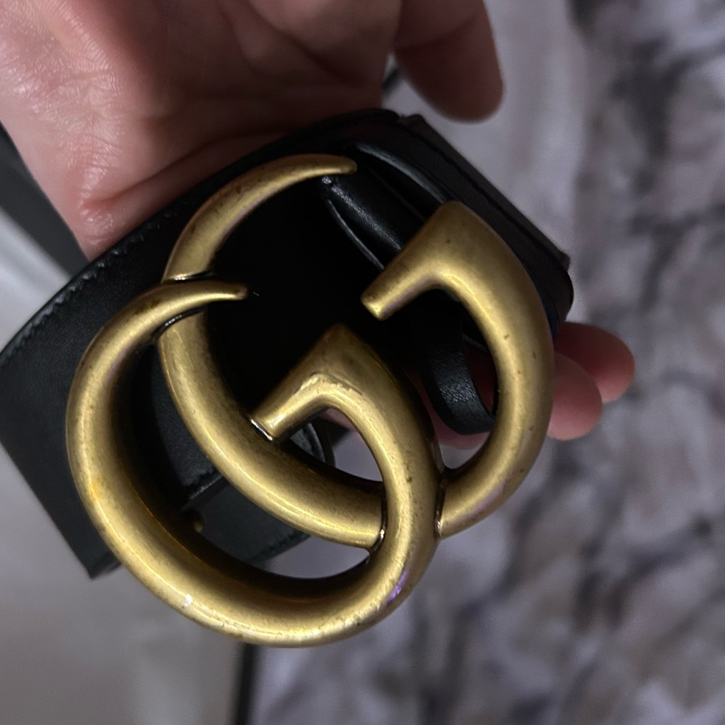Gucci Black And Gold Belt With Gold Gg Buckle